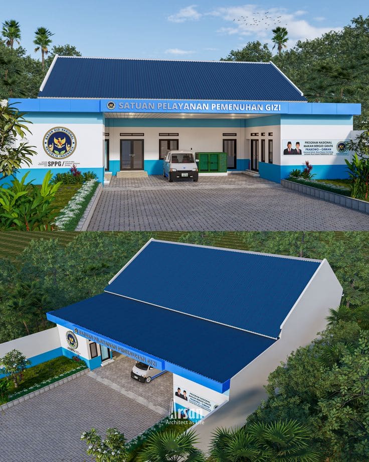 Render desain fasilitas dapur SPPG beratap biru